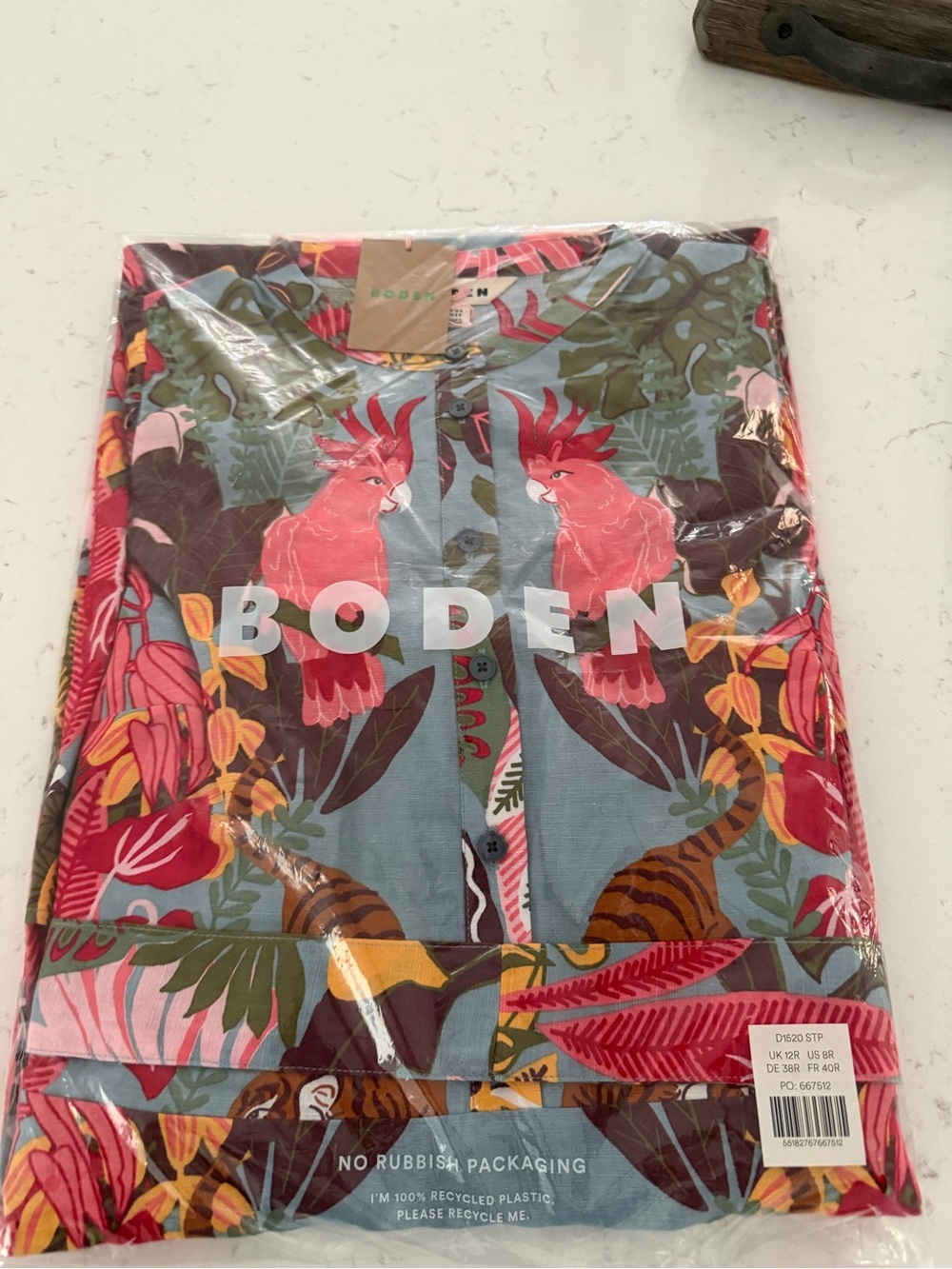Boden Tropical Print Long-Sleeve Midi Dress in Aqua, Pink and Green - Picture 4 of 6
